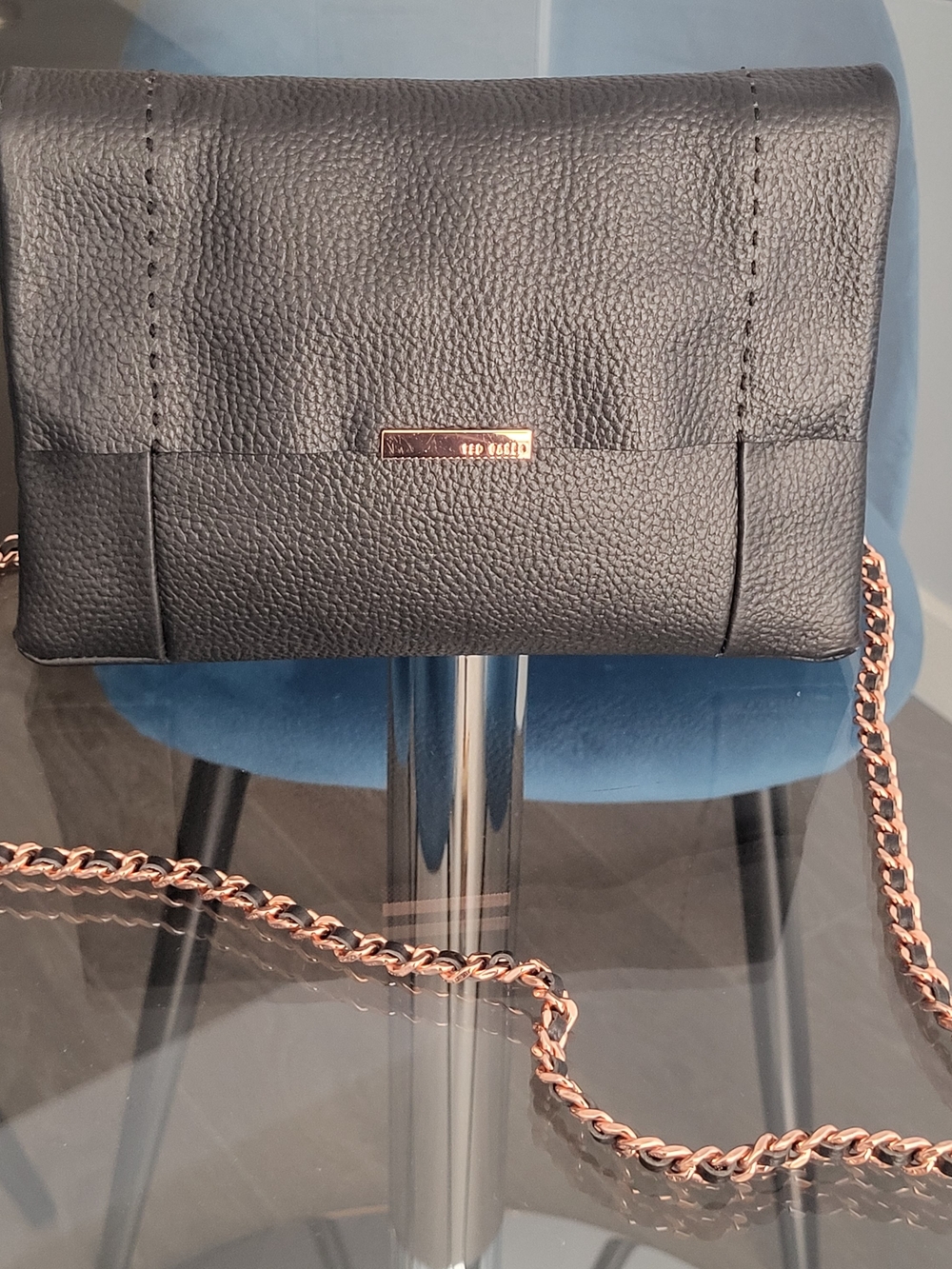 Black Crossbody Shoulder Bag with Rose Gold Chain